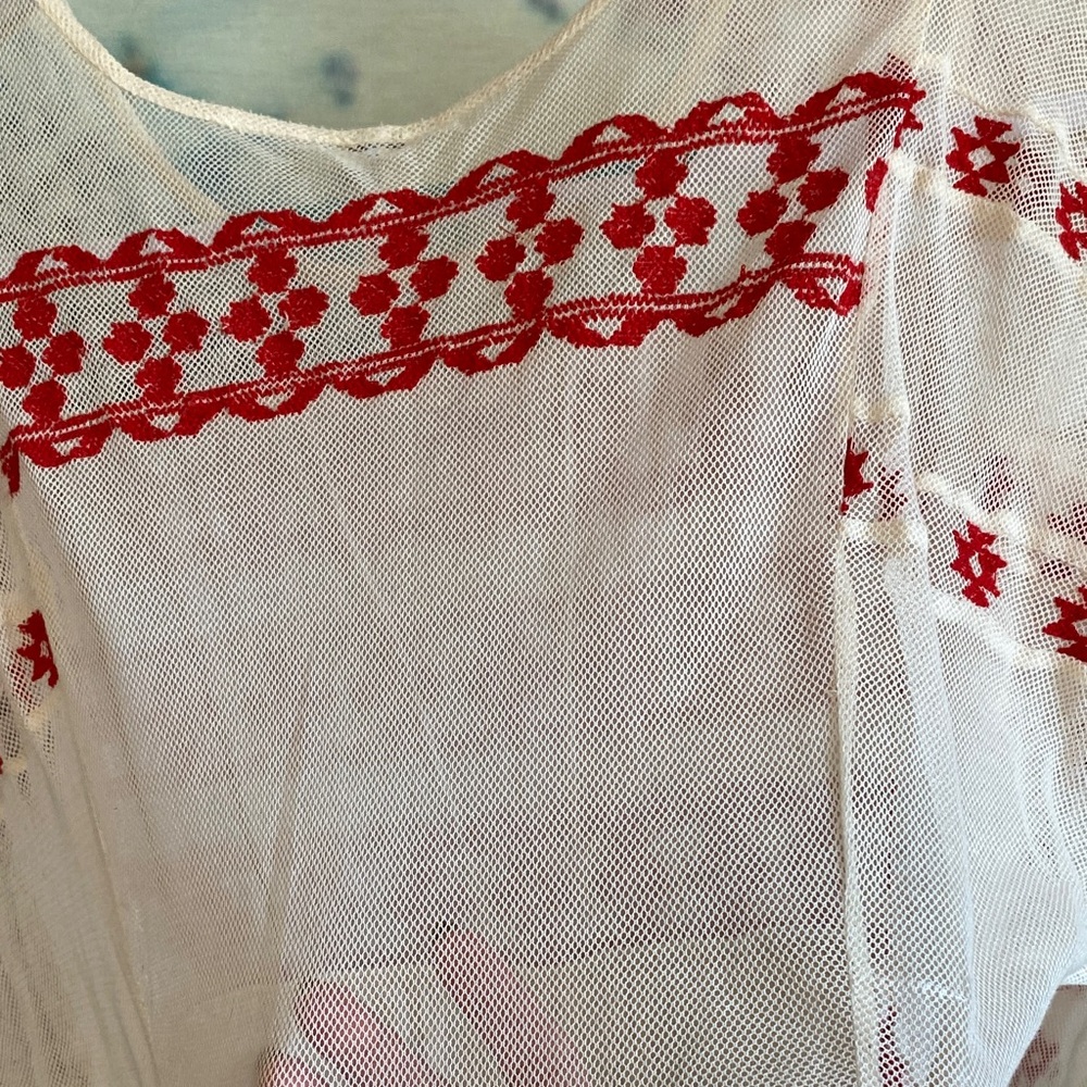 Free People Cream and Red Embroidered sheer Long Sleeve Dress - Picture 11 of 16